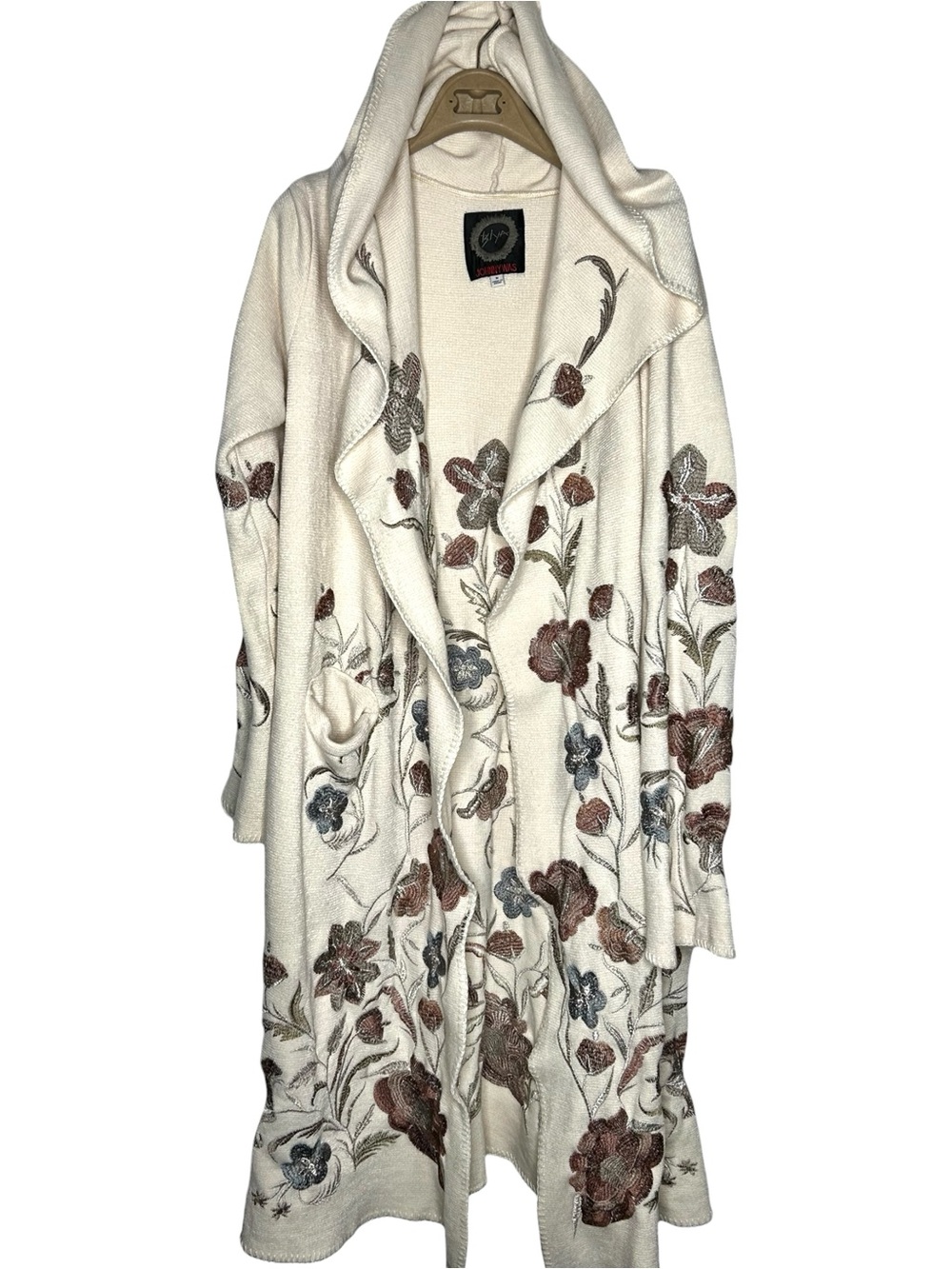 Johnny Was Biya Embroidered Floral Hooded Open Front Cardigan Medium - Picture 4 of 16